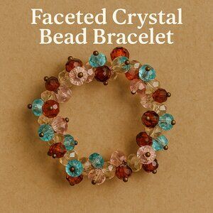 Faceted Glass Bead Stretch Bracelet • Sparkling Crystal Glass Beads • 7-Inch